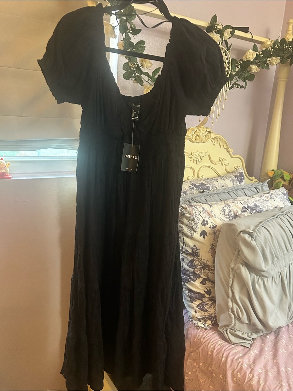 Forever 21 Black Puff Sleeve Maxi with Square Neckline